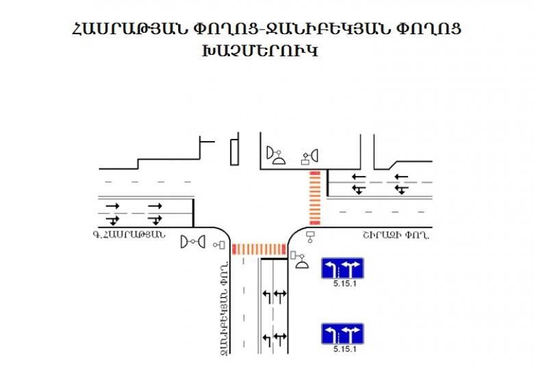 Երթևեկության կազմակերպման փոփոխություն` Երևան քաղաքի Հասրաթյան-Շիրազի-Ջանիբեկյան փողոցների խաչմերուկում